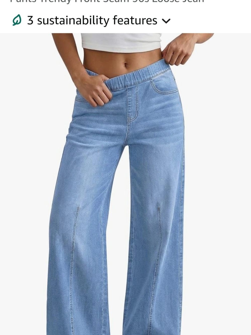 Light Blue Wide-Leg Elastic Waist Denim Pants - Picture 3 of 4